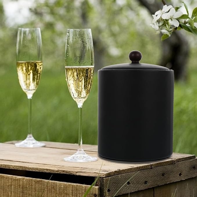 Ice Bucket with Lid, Tongs and Strainer, Stainless Steel Insulated Ice Bucket for Cocktail Bar, Ideal for Cocktail Bar, Parties, Chilling Wine, 5.5 x 5.5 x 7.3 inches (Black)