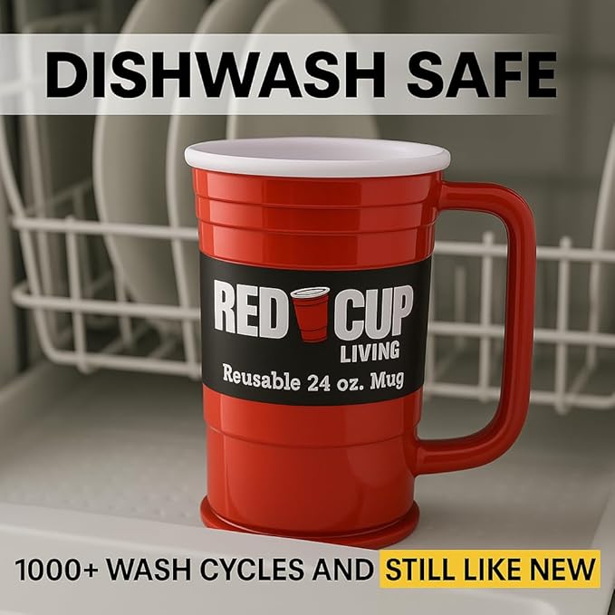 Red Cup Living 24Oz Party Mug Glass Tumbler- Reusable Unbreakable Party Cup for Hot & Cold Drinks, st patricks day accessories & spring break essentials Drinkware