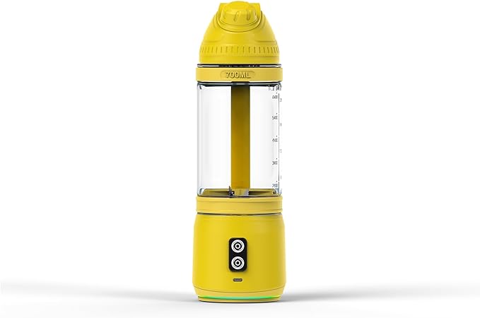 Portable Blender, Anti-Jamming 300 Watt for Shakes and Smoothies, 24oz Travel Blender USB Rechargeable, BPA Free Sporty bottle with a Travel Lid. (Yellow Base Yellow Lid)