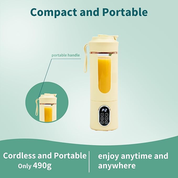 530ML Portable Blender,Mini Portable Electric USB Juicer,Small Personal Blender for Smoothies and Shakes,With Automatic Cleaning Function,Multi-Purpose and Easy To Use(beige)