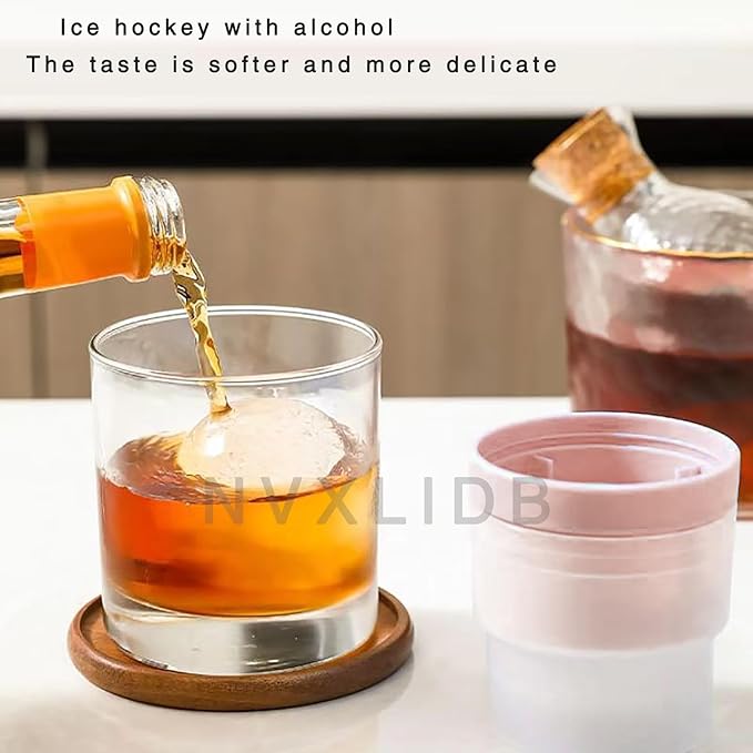 Ice Ball Making Mould - Set of 3 Round Ice Cube Mould 2.4" Spherical Ice Cube for Whiskey, Cocktail, Bourbon (3 blues) (pink)