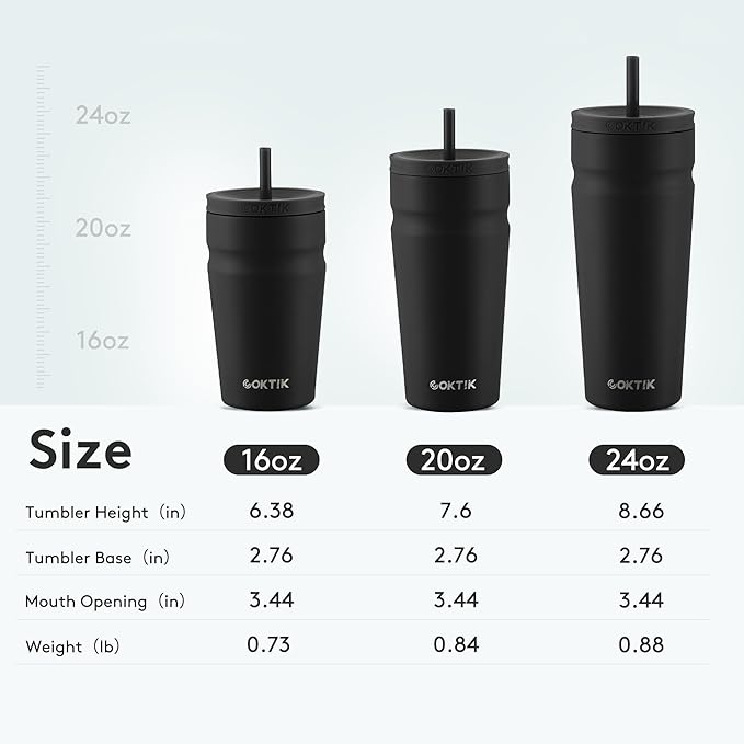 COKTIK 24oz Insulated Tumbler with Lid and Straw Iced Coffee Cup Reusable Stainless Steel Travel Mug Water Bottle Cupholder Friendly for Women Men Her Him (Black)
