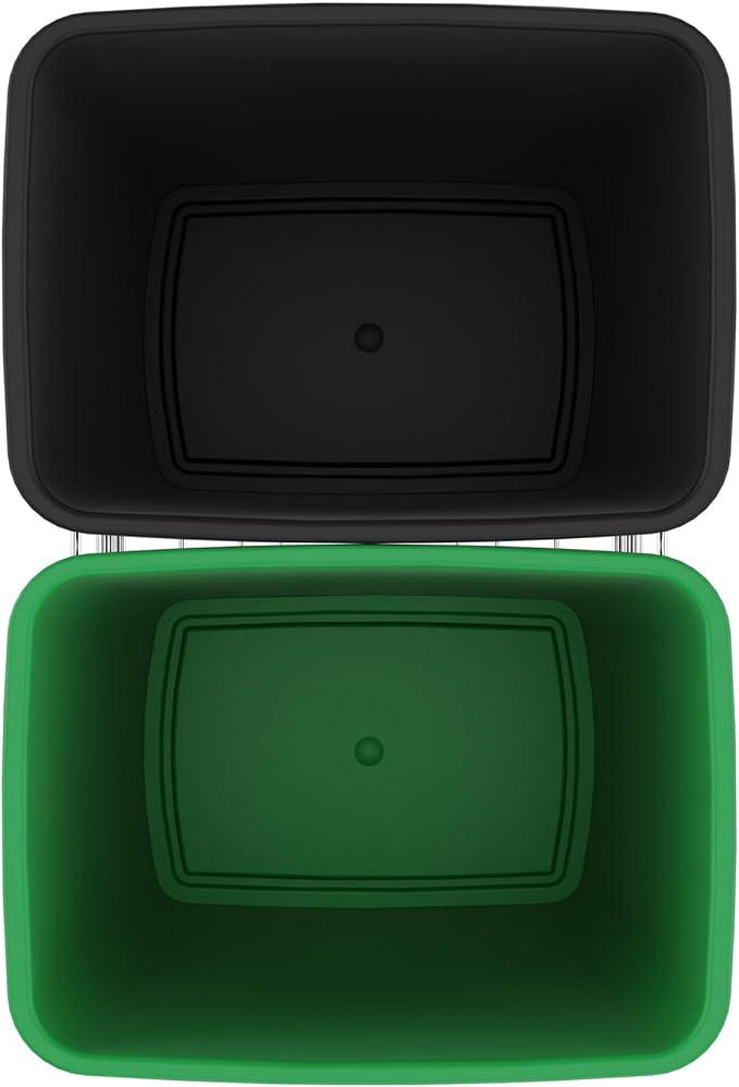 Rev-A-Shelf RV-18KD-1918C-S Double Pullout Trash Can for Kitchen Cabinets 35 Quart Garbage Recycling Bin Container on Full Slides, Green/Black