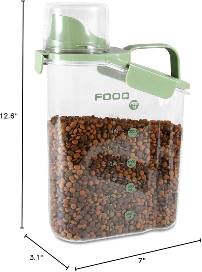 Dog Food Storage Container, Pet Food Storage Containers with Airtight Pour Spout, Cat Food Container with Measuring Cups, Portable Travel Pet Food Container for Dogs, Cats, Birds(Green)