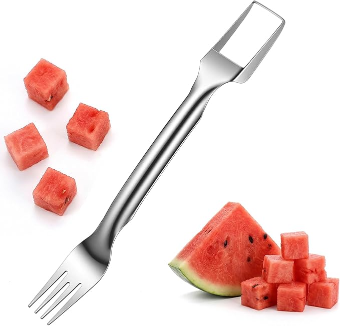 2-in-1 Watermelon Cutter, Stainless Steel Fruit Watermelon Slicer Dual Head Watermelons Fork Slicer Tool, Summer Fruit Cutting Kitchen Gadget Portable Kitchen Tool for Home