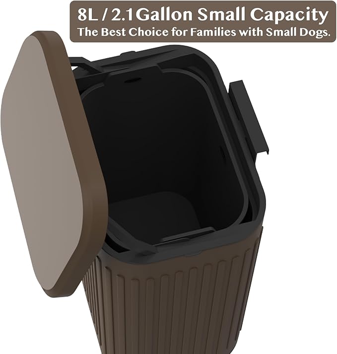 PAWZIDEA Wall Mount Dog Poop Trash Can Outside, 2.1 Gallon Small Dog Waste Bin with Lid, Activated Carbon Odor Control, Waterproof Metal Pet Waste Disposal Container, Fence Hang Poop Proof Garbage Can