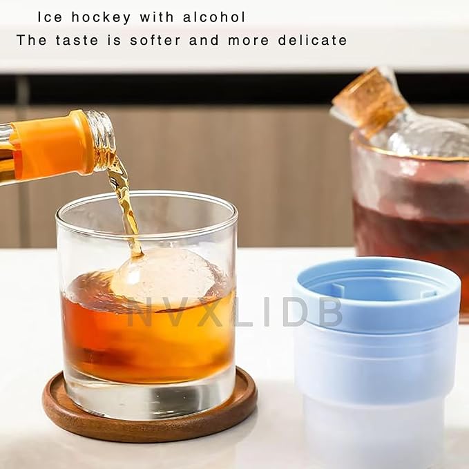 Ice Ball Making Mould - Set of 3 Round Ice Cube Mould 2.4" Spherical Ice Cube for Whiskey, Cocktail, Bourbon (3 blues) (blue)