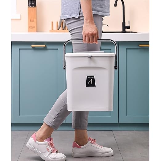 2 in 1 Kitchen Trash Can & Slide Lid, Under Sink Garbage Can, 2.4 Gal Waste Bins & Inner Barrel,Portable Hang Trash Bin, with Sticky Hook & Scraper