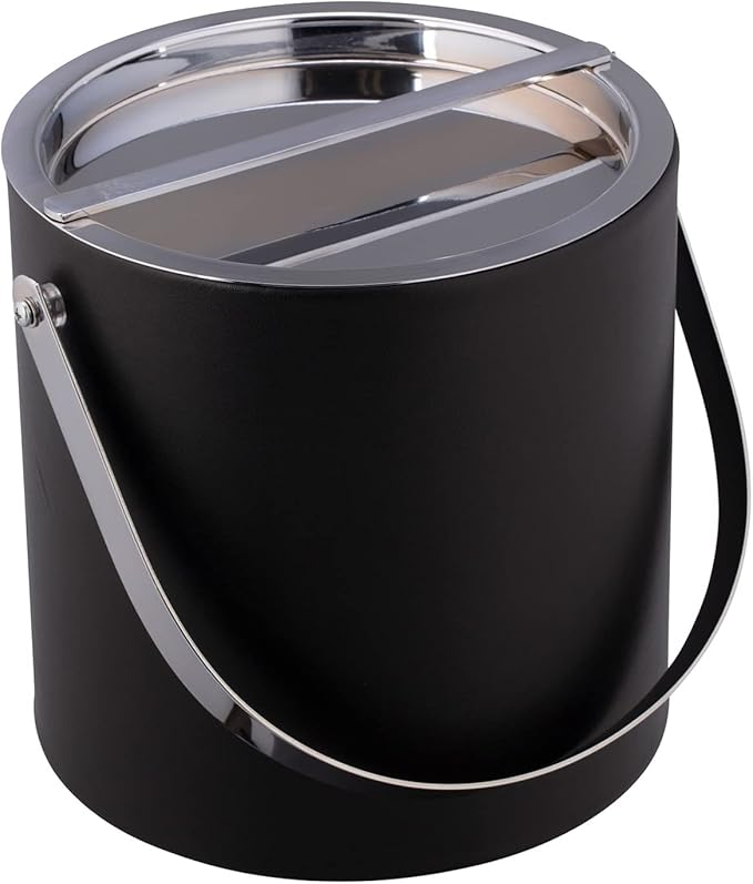 Kraftware MANHATTAN 3qt Ice Bucket with Polished Chrome Arch Handle & Bridge Cover: Black
