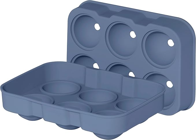 OGGI Ice Cube Tray, Ice Ball Molds, Large Ice Sphere Maker, Flexible 6 Cavity Silicone Ice Ball Trays for Freezer, Slow Melting Big Ice Spheres for Whiskey, Cocktails & Juices, BPA Free - Blue