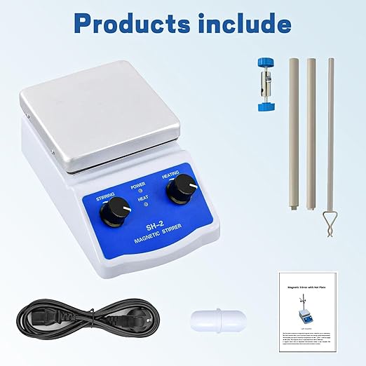 SH-2 Magnetic Stirrer, 520℉ Hot Plate Mixer, 100-2000rpm Magnetic Hot Plate Stirrer with Stir Bar and Support Stand, for Industrial, Agricultural, Medical, Scientific Research institutions