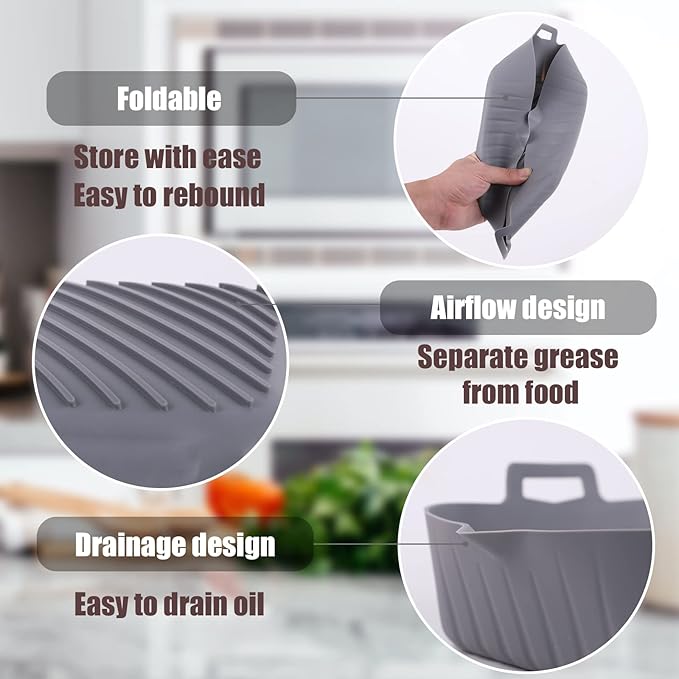 Golden Associate Silicone Liners Square for 6.5 to 7.5 inch Air Fryer, 2 Pcs Non-stick Food-grade Reusable Basket Baking Tray Airfryer Accessories, Top Size 7 inches, Bottom Size 6.3 inches