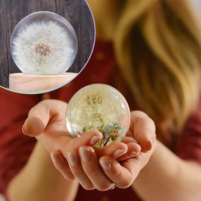FineInno 2Pcs Large Sphere Resin Molds 4", 3" Clear 3D Seamless Crystal Ball Silicone Molds for Flowers Preservation DIY Epoxy Round Orb Soap Candle