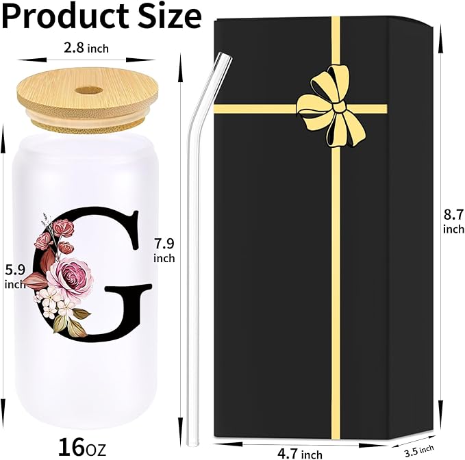 Monogrammed Glass Drinking Cup With Lid Straw Happy Birthday for Adult Men Women Who Have Everything Want Nothing Dad Mom Guy People Couples Parents Christmas Cool Funny Unique Special Gifts Present,G