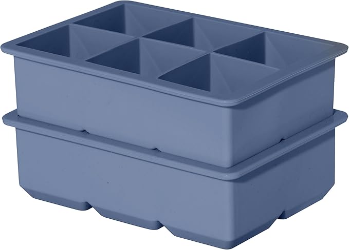 OGGI Ice Cube Tray, Pack of 2 Ice Cube Trays, Large Ice Cube Maker, Flexible 6 Cavity Silicone Ice Cube Trays for Freezer, Slow Melting Big Ice Cubes for Whiskey, Cocktails & Juices, BPA Free - Blue