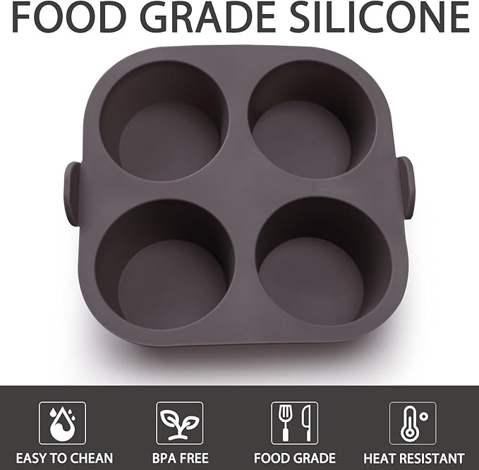 2 Pcs Silicone Muffin Tray for Air Fryer, 8-Cups Nonstick Muffin Pans with Carrying Handle, Silicone Cake Pans for Baking Cupcakes Pudding Dessert Quiches Tart, Grey