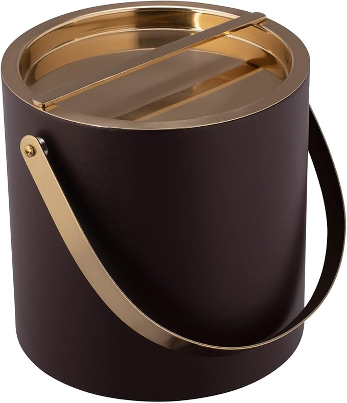 Kraftware Polished Gold Arch Handle & Bridge Cover Milan 3qt Ice Bucket, Chocolate Brown