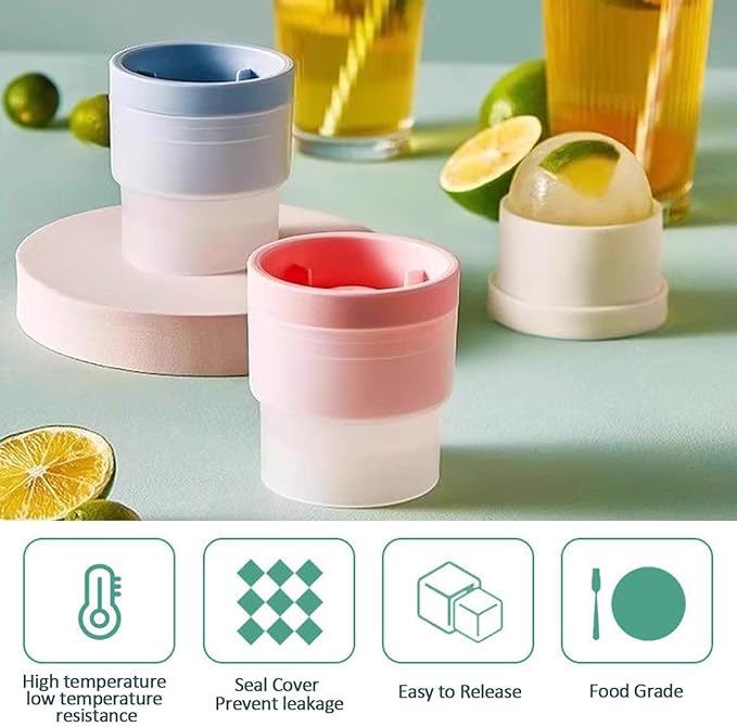 Ice Cube Molds, Silicone Sphere Ice Mold Maker, Stackable Easy Release Circle Ice Cube Mold with Lids, Spherical Ice Makers with Lids for Whiskey, Cocktails, Bourbon, and Drinks (1.9In*6 Balls)