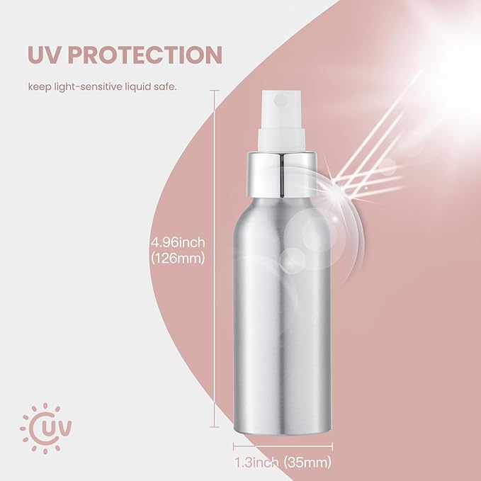 LISAPACK Small Spray Bottle for Travel - 2 oz Fine Mist Aluminium Empty Sprayer for Perfume - Mini Size Atomizer for Essential Oil - Face Mister for Liquid Cosmetic TSA Approved 3 Pack