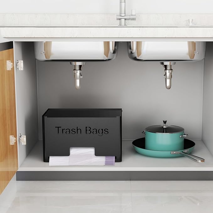 STWWO Extra Large Trash Bag Holder Dispenser, Metal Garbage Bag Dispenser Roll Holder,Trash Storage Organizer for Kitchen Laundry Room Under Sink, Wall Mounted or Freestanding, Black