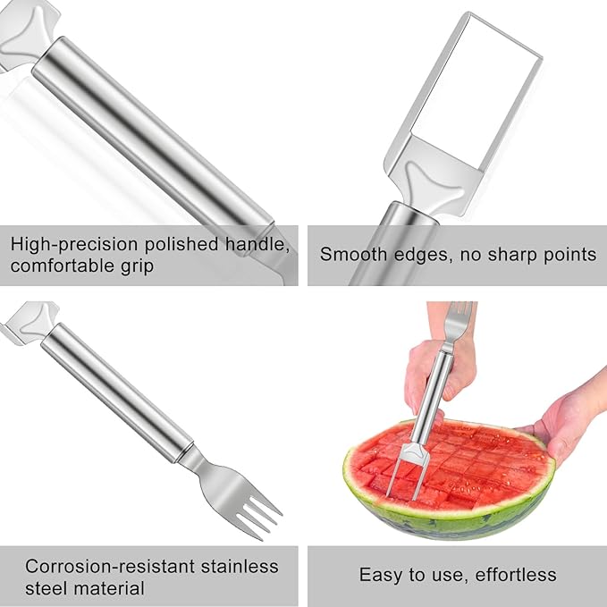 Velaco 2-in-1 Watermelon Cutter and Fork, 9.5 Inch Stainless Steel Fruit Cutter Slicer Tool - 1 PCS