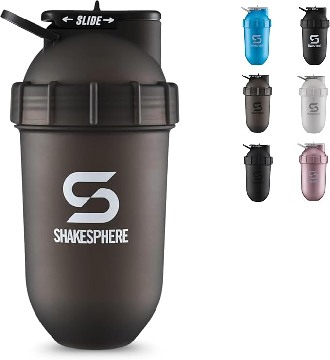 SHAKESPHERE Shaker Bottle - 24oz Leak-Proof Protein Shaker Bottle for Pre Workout, Smoothie, and Powder Drink Mixes, No-Blade Mixer for Gym, BPA-Free, Easy Clean & Easy to Carry (Frosted White)