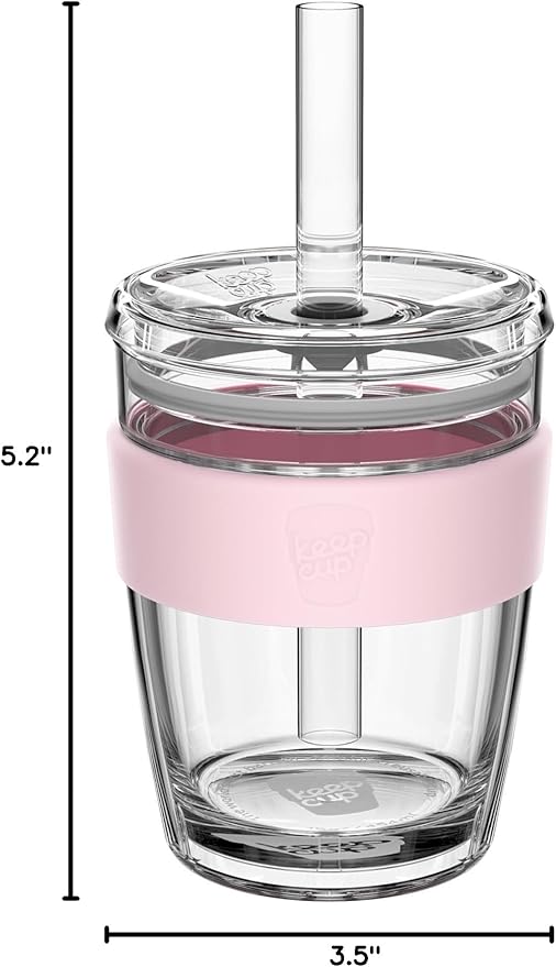 KeepCup Cold Cup - Longplay Double wall Glass Ice Coffee Tumbler with Lid and Straw - 12oz (340ml) - Pashmak