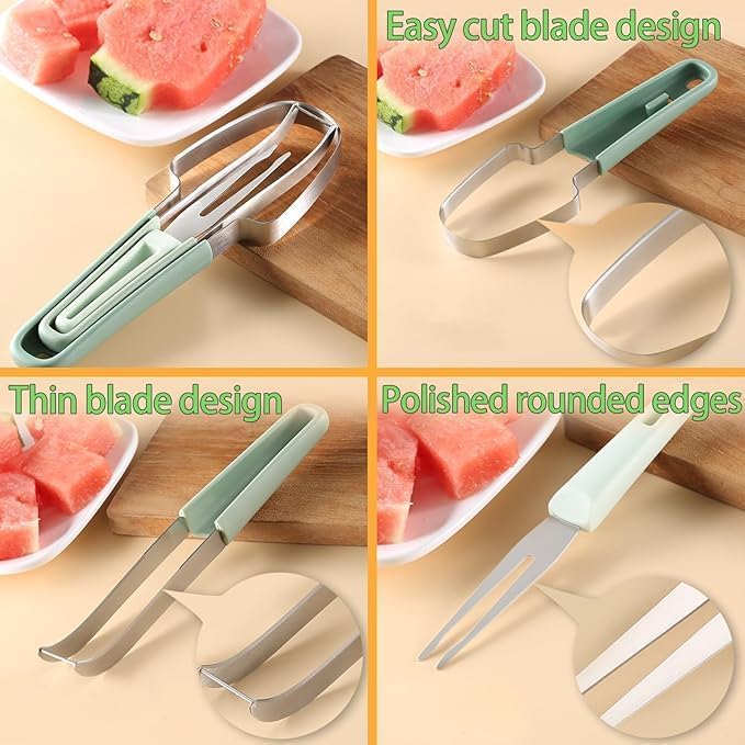 Oleex 3 in 1 Watermelon Cutter Slicer Tool, Stainless Steel Watermelon Popsicle, Fork Slicer Cutter multifunctional, Portable Watermelon Knife Fruit Cutter for Camping Kitchen Gadgets