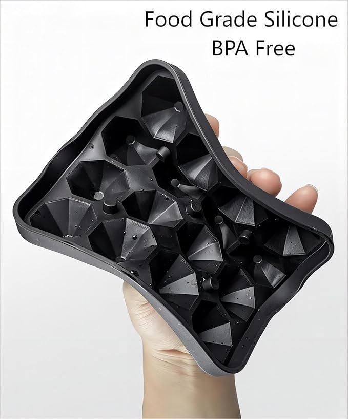 Tiny Diamond Ice Molds 2 Pack, Small Diamond-Shaped Silicone Ice Cube Trays 16 Cubes Per Tray, Easy Release, BPA-Free Mini Ice Cube Trays with Lid