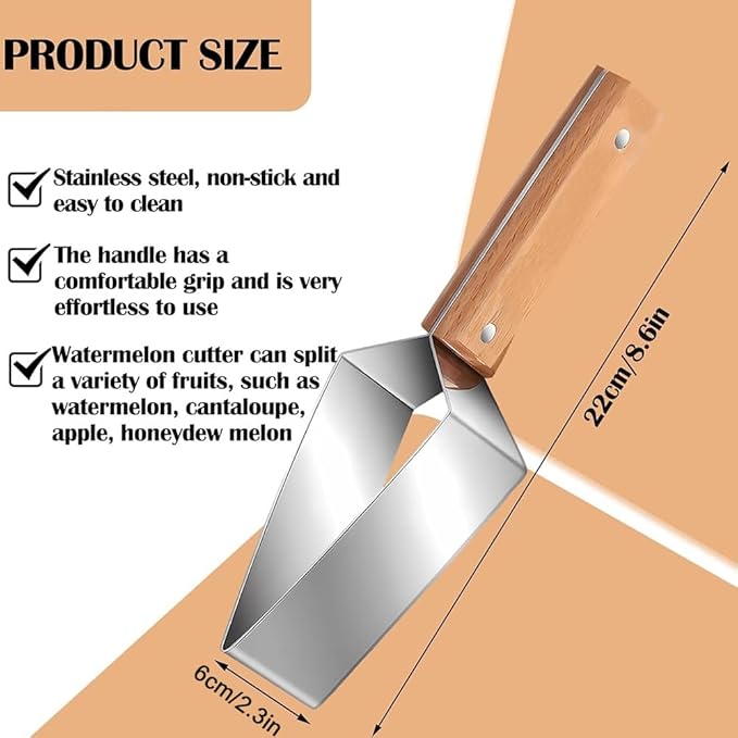 Triangle Watermelon Cutter, 2026 Upgraded 304 Stainless Steel Watermelon Slicer with Wooden Handle - Melon Slicer, Fruit Cutter for Kitchen Gadgets (3 Pcs)