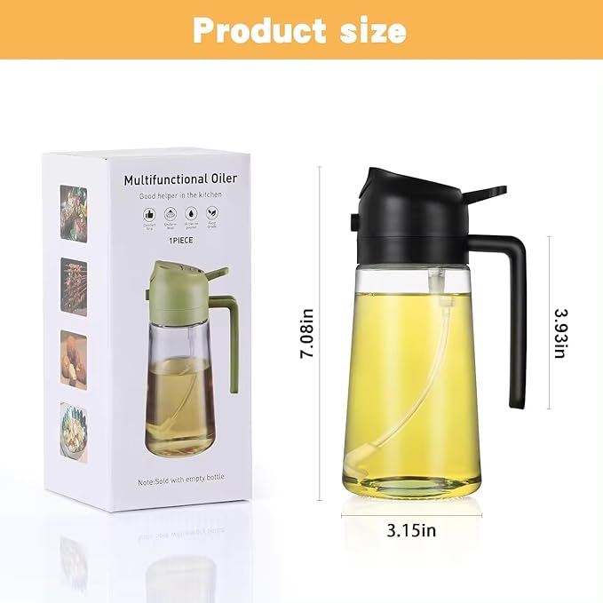 Oil Sprayer 16oz/470ml Glass Olive Oil Sprayer for Cooking with Stickers, 2 in 1 Oil Dispenser for Kitchen Gadgets, Food Grade Premium Spray Bottle with Portion Control