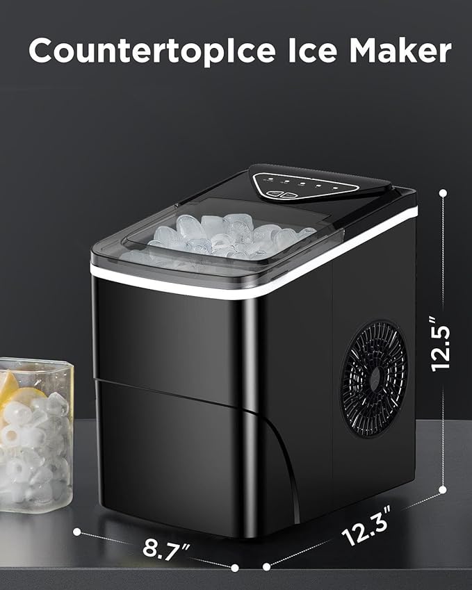 Totnz Countertop Ice Maker Machine, 26lbs in 24Hrs, 9 Ice Cubes Ready in 6 Mins, Auto-Cleaning Portable Ice Maker with Basket and Scoop, for Home/Kitchen/Camping/RV