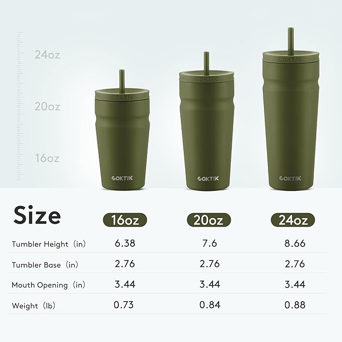 COKTIK 16oz Insulated Tumbler with Lid and Straw Iced Coffee Cup Reusable Stainless Steel Travel Mug Water Bottle Cupholder Friendly for Women Men Her Him (Olive)