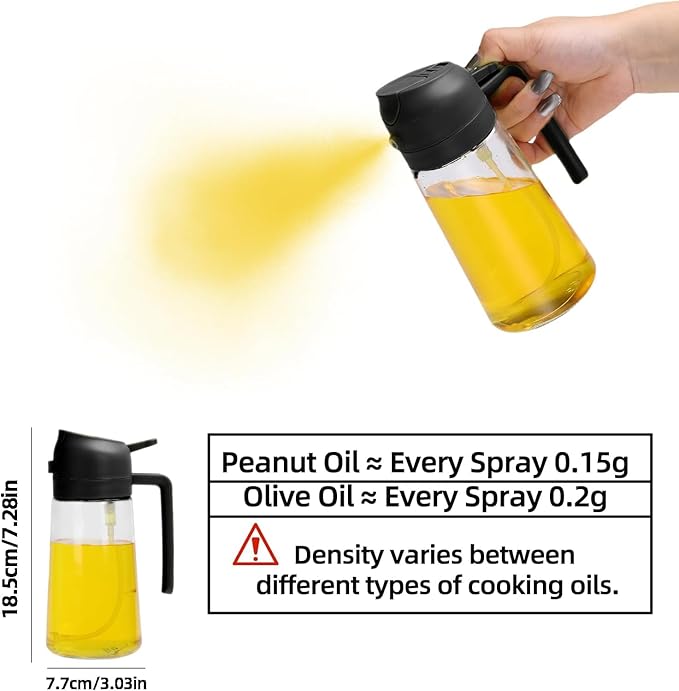 Aovdy Oil Sprayer for Cooking 16oz, 2 in 1 Olive Oil Dispenser and Oil Sprayer - 470ml Olive Bottle Spray and Pour - Glass Oil Dispenser for Kitchen Cooking Salad BBQ (2Pcs - White&Black)