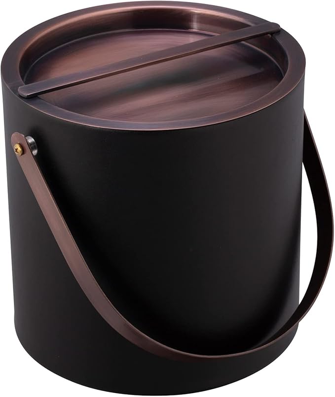 Kraftware BARCELONA 3qt Ice Bucket with Oil Rubbed Bronze Arch Handle & Bridge Cover: Black