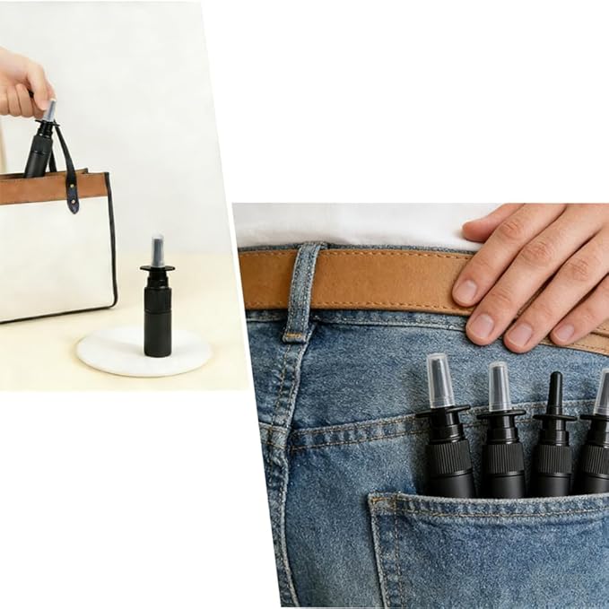5ml 20Pcs Black Nasal Spray Bottles Fine Mist Sprayers Empty Refillable Travel Container For Perfumes Essential Oils Saline Water Nasal Spray Applications