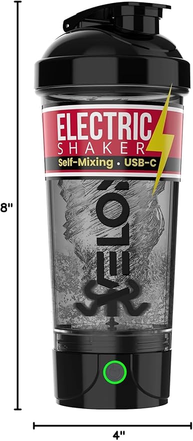 VELOMIX Electric Protein Shaker Bottle - 24 oz | USB-C Rechargeable | Leak Proof Shaker Cups for Protein Shakes | Portable Blender for Shakes and Smoothies (Electric - Black)