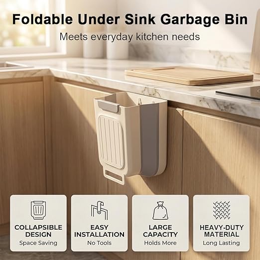 2026 New Foldable Hanging Trash Can, 6L/11L Hanging Bin for Kitchen Cabinet Doors, for Kitchens, Bathrooms, RVs, Cars & Camping (Cream White, 6 Liters)