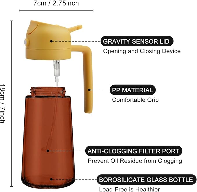 2 In 1 Oil Dispenser And Oil Sprayer, 16 Oz/470 Ml Oil Dispenser For Kitchen Spray, With Fine Mist Nozzle, Suitable For Cooking, Air Fryer, Salad, Grilling (yellow-2)