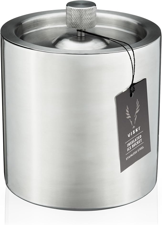 Viski Harrison Stainless Steel Ice Bucket for Restaurants or Home Bars, Insulated Ice Bucket with Lid for Bottles, Stainless Steel Bucket Set of 1