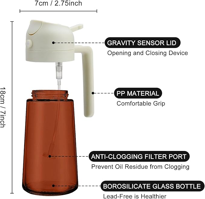 2 In 1 Oil Dispenser And Oil Sprayer, 16 Oz/470 Ml Oil Dispenser For Kitchen Spray, With Fine Mist Nozzle, Suitable For Cooking, Air Fryer, Salad, Grilling (white-2)