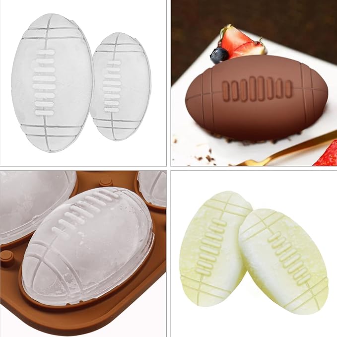 Football Ice Cube Mold, Football Shapes Ice Cube Tray, Silicone Oval Ice Mold Chocolate Mold with Clear Funnel-type Lid, Make 4 Large Ice Balls for Chilling Whiskey Cocktails Drinks, Coffee