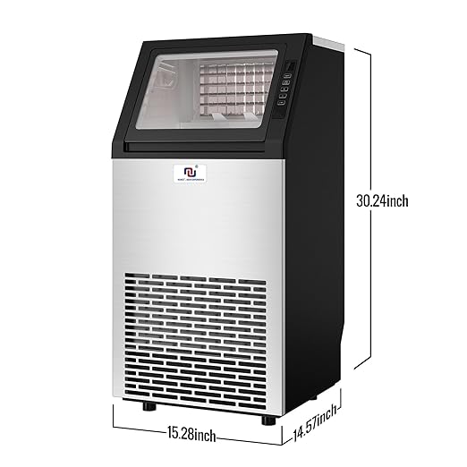 Freestanding Ice Maker Machine - 100 lbs/Day Under-Counter Stainless Steel Ice Maker with 26 lbs Storage, Self-Cleaning, Automatic Inlet Water Line for Clear Ice Cube & Chilled Water for Business