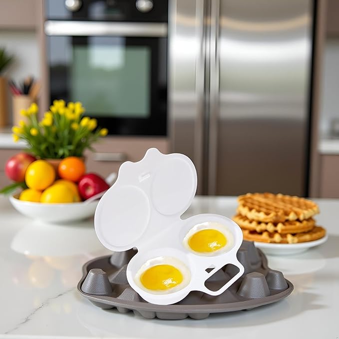 Egg Poacher, Microwave Egg Boiler Poacher, 2 Cavity Nonstick Poached Egg Maker With Lid, Egg Poacher Microwave Egg Cooker, Double Drain Poached Egg Cups Egg Poachers
