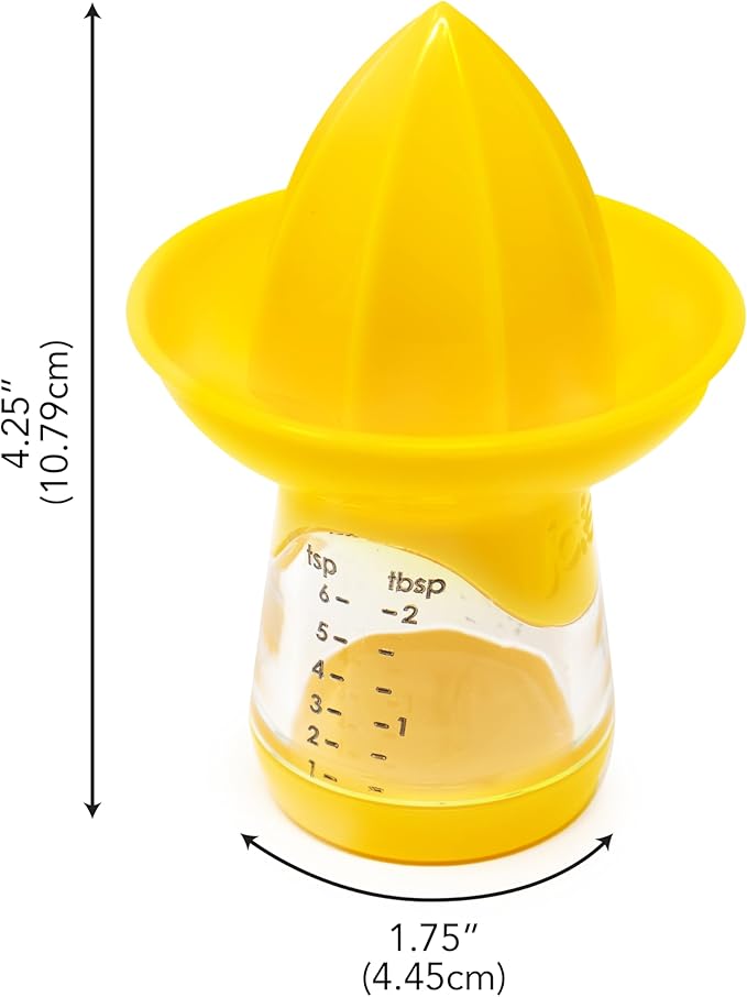 Joie Lemon and Lime Small Hand Juicer and Reamer, Built-In Measuring Cup, 1oz/30ml, Easy to Strain, Stores Leftover Juice, BPA-Free, Dishwasher Safe