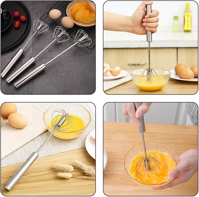 2025 New Stainless Steel Semi-Automatic Whisk, Egg Whisk Hand Push Rotary Whisk Blender, Hand Push Mixer Stirrer Kitchen Tool for Blending, Whisking, Beating, Stirring (10in+12in)