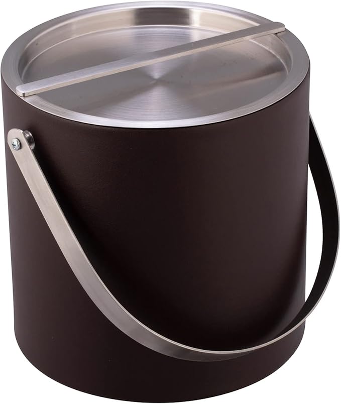 Kraftware SYDNEY 3qt Ice Bucket with Brushed Chrome Arch Handle & Bridge Cover: Chocolate Brown