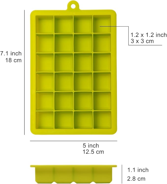 AYI&AYEE Silicone Ice Cube Trays with Lids - 2 Pack - 24 Cavities 1 inch (1.2 tbsp / 20ml / 0.6 fl oz) Square Ice Cubes Baking Molds - BPA free - Easy Release - for Juice, Baby Food, Chocolate & More