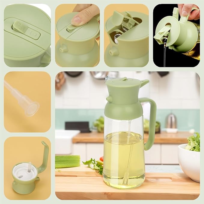 Oil Sprayer for Cooking,2 in 1 Glass Olive Oil Sprayer and Oil Dispenser19oz Oil Spray Bottle (Green)