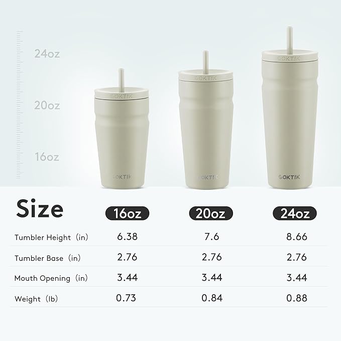 COKTIK 20oz Insulated Tumbler with Lid and Straw Iced Coffee Cup Reusable Stainless Steel Travel Mug Water Bottle Cupholder Friendly for Women Men Her Him (Almond Birch)